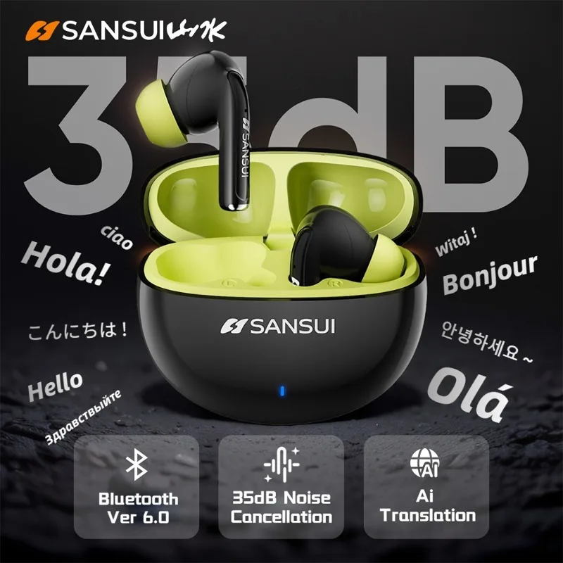 سماعات أذن Sansui W59 Ai Translator -35dB ANC بلوتوث 6.0 سماعات رأس بخاصية إلغاء الضوضاء النشطة مع 74 ترجمة لغة #2