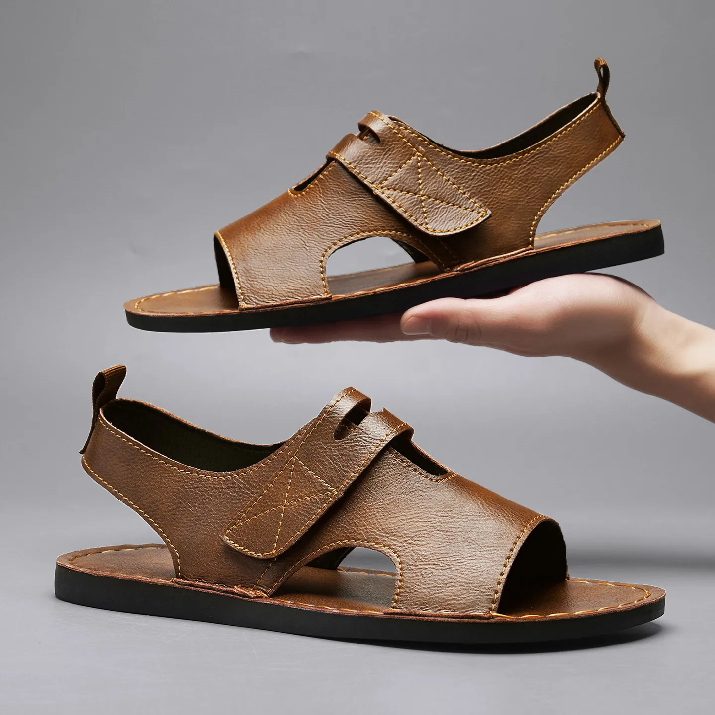 

Летние новые мужские сандалии больших размеров, дышащие повседневные пляжные сандалии из натуральной кожи для активного отдыха