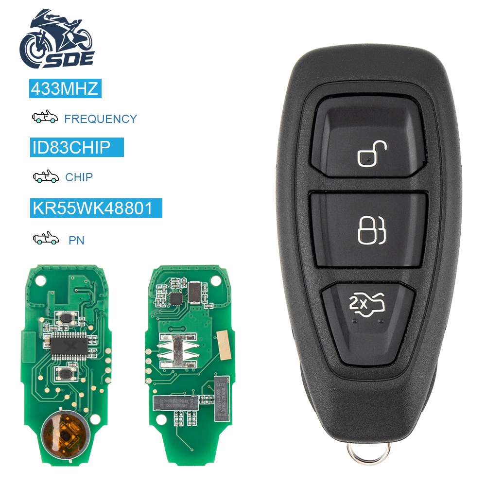 

SDE Remote Smart Car Key 434MHz ID83 Chip for Ford Focus C-Max Mondeo Kuga Fiesta FCC ID: KR5876268 / KR55WK4880