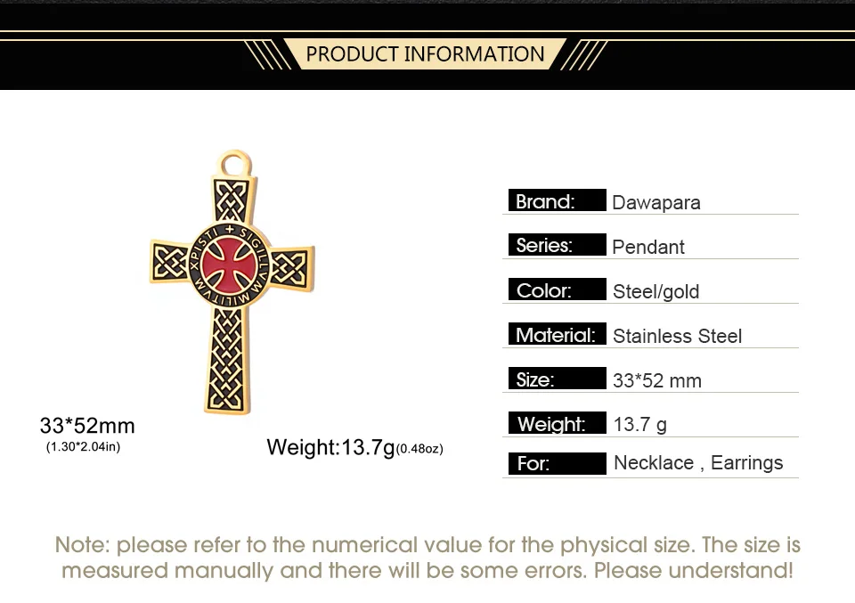 Dawapara Templer-Kreuz-Anhänger für die Schmuckherstellung, Heiliger Ritter, religiöser Schutz, Amulett, Edelstahl-Charm, DIY-Zubehör – Detail 2