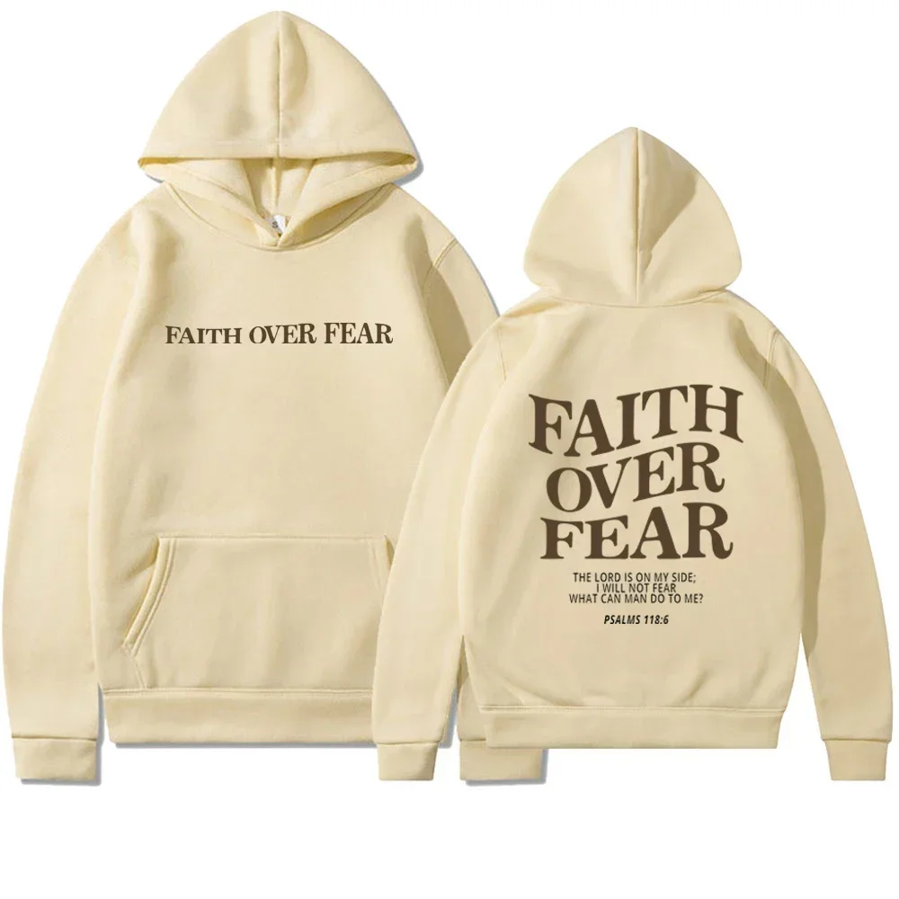 Faith Overcomes Fear - Christian Hooded Sweatshirts Jesus Hoodie Fashion Men Women Hoodies Casual Pullover Hooded Sweater