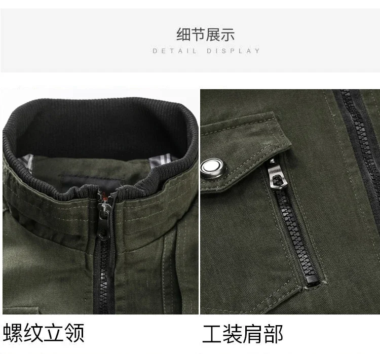 Cross-Border Style Washable Cotton Casual Zipper Pocket Stand Collar Plus Size Jacket Macho Style Thin Top Men’s Comfortable