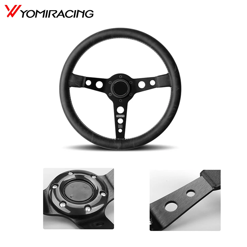 JDM Drift Racing Steering Wheel 14 Inch 350mm Deep Concave Genuine Leather Drift Racing With No Logo Support DIY