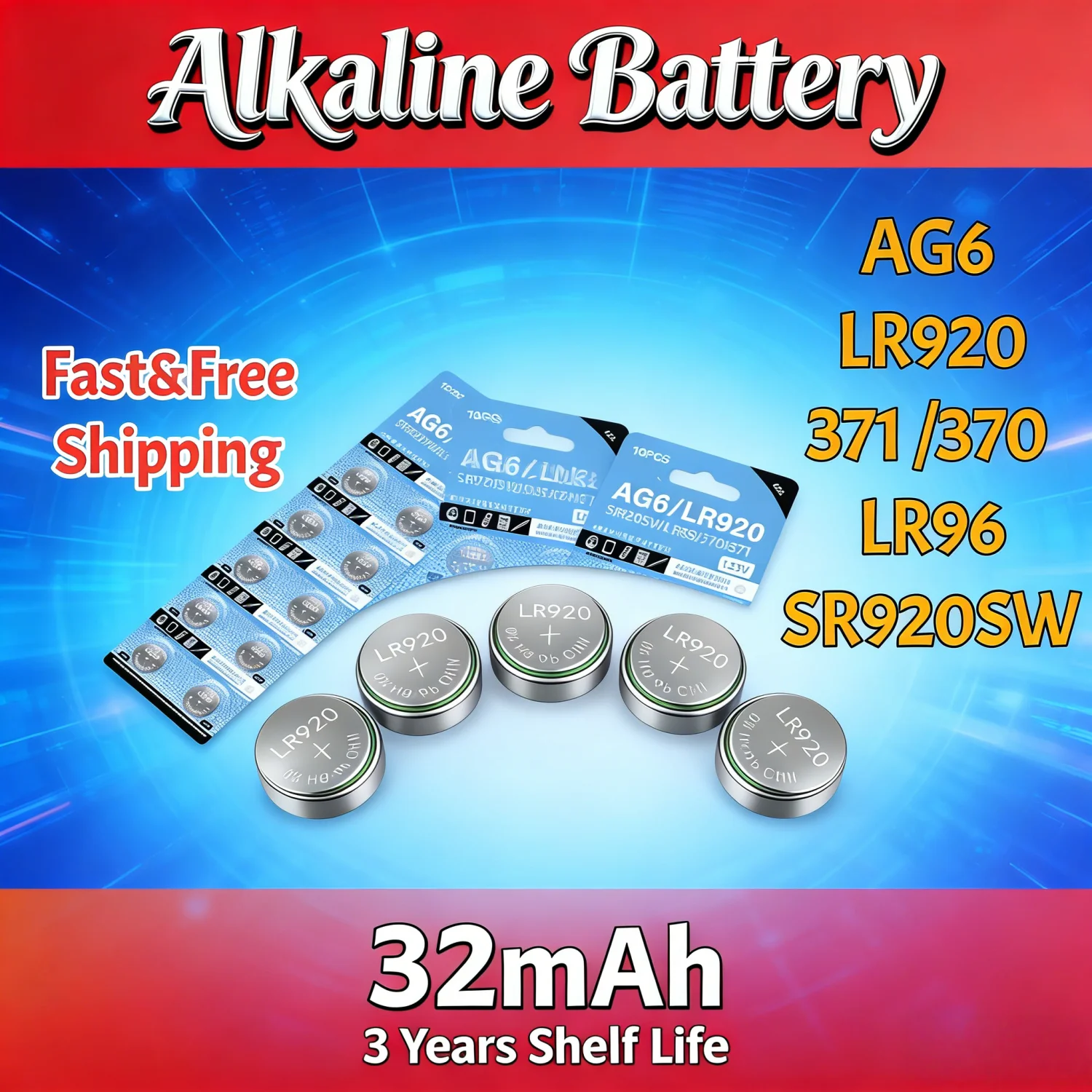

2-50PCS Premium AG6 LR920 1.5V Alkaline Button Batteries LR69 L921 SR69 371A SR920SW Coin Cell for Watch Car Key Calculator