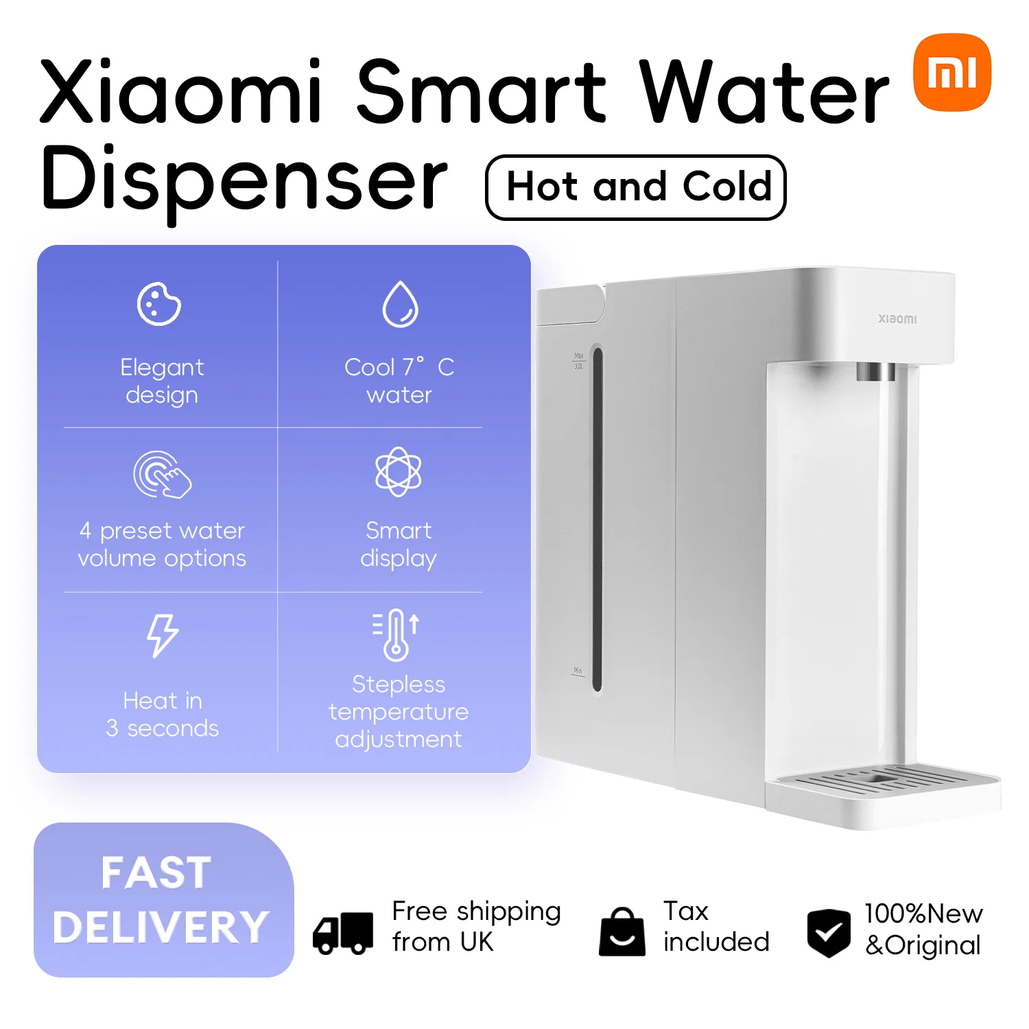 Xiaomi Smart Water Dispenser Hot and Cold 3 Seconds Quick Heating and 7°C Cold Water 3L Capacity With Display Mijia App Control