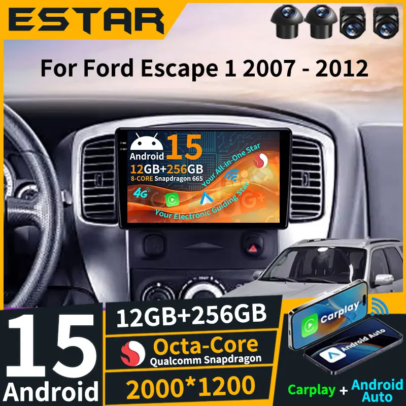 Wireless Carplay Android 15 For Ford Escape 1 2007 - 2012 Car Radio 2K Screen Audio WIFI Octa Core BT Navigation Head Unit Auto