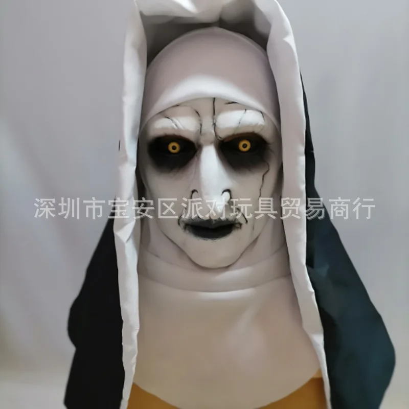 Halloween nun grimace prank mask, terrifying Virgin Mary headgear, cosplay costume props