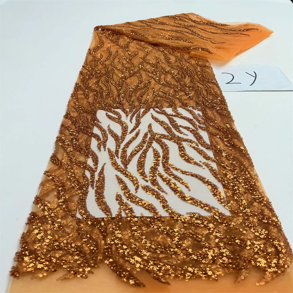 قماش دانتيل مطرز بالترتر الفرنسي الفاخر لفستان الزفاف على الطراز النيجيري الأفريقي مواد الخياطة 2 ياردات #4