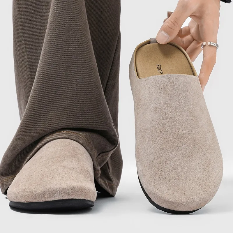 

Men Summer Lazy Half Slippers Retroniche Suede Simple Fashionable Slippers for Daily Commuting