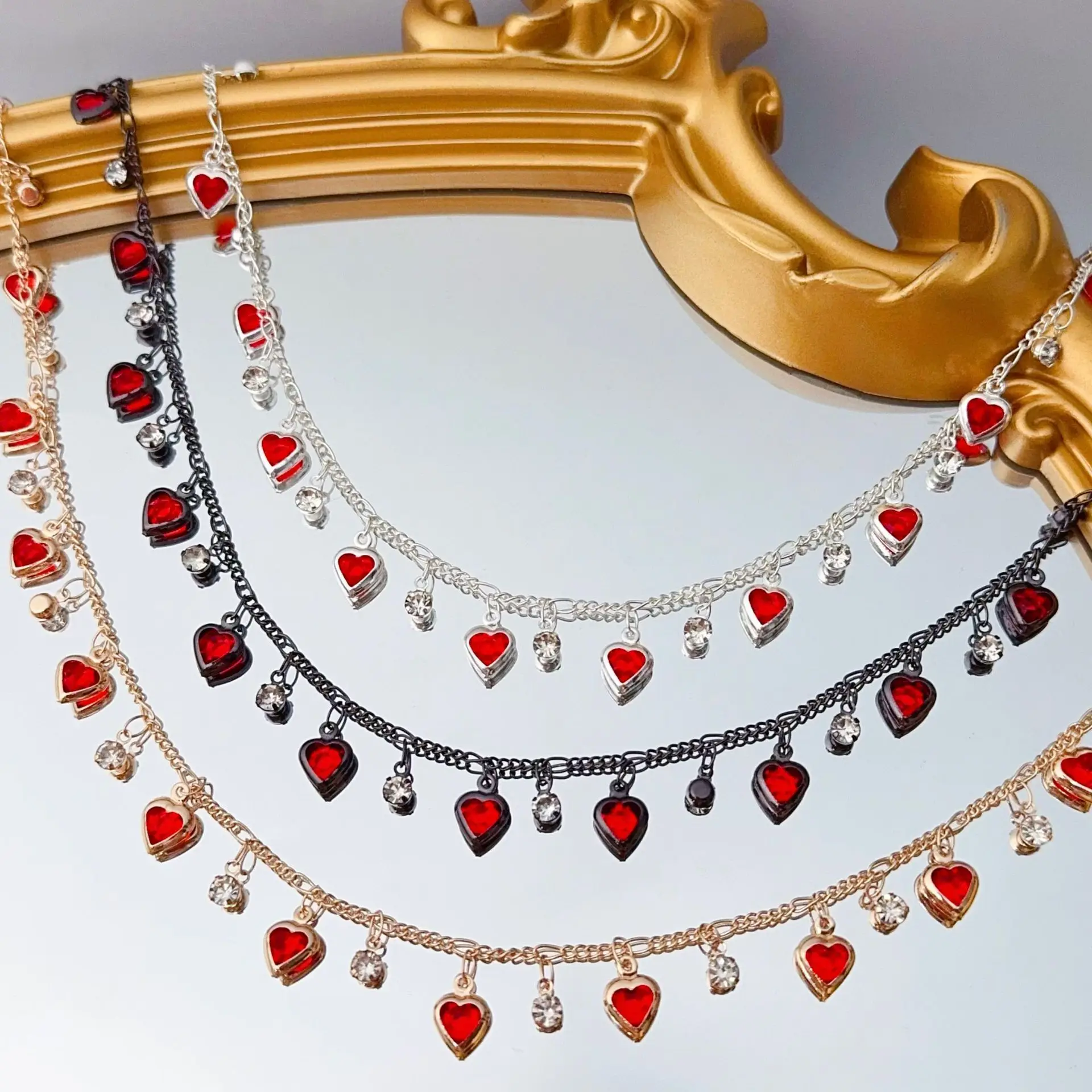 0,5/1m Herzanhänger Strass-Ketten aus Kupfer für DIY-Halsketten, Armbänder, Schmuckherstellung, Kleidung, Quastenmaterial, Bastelarbeiten – Detail 3