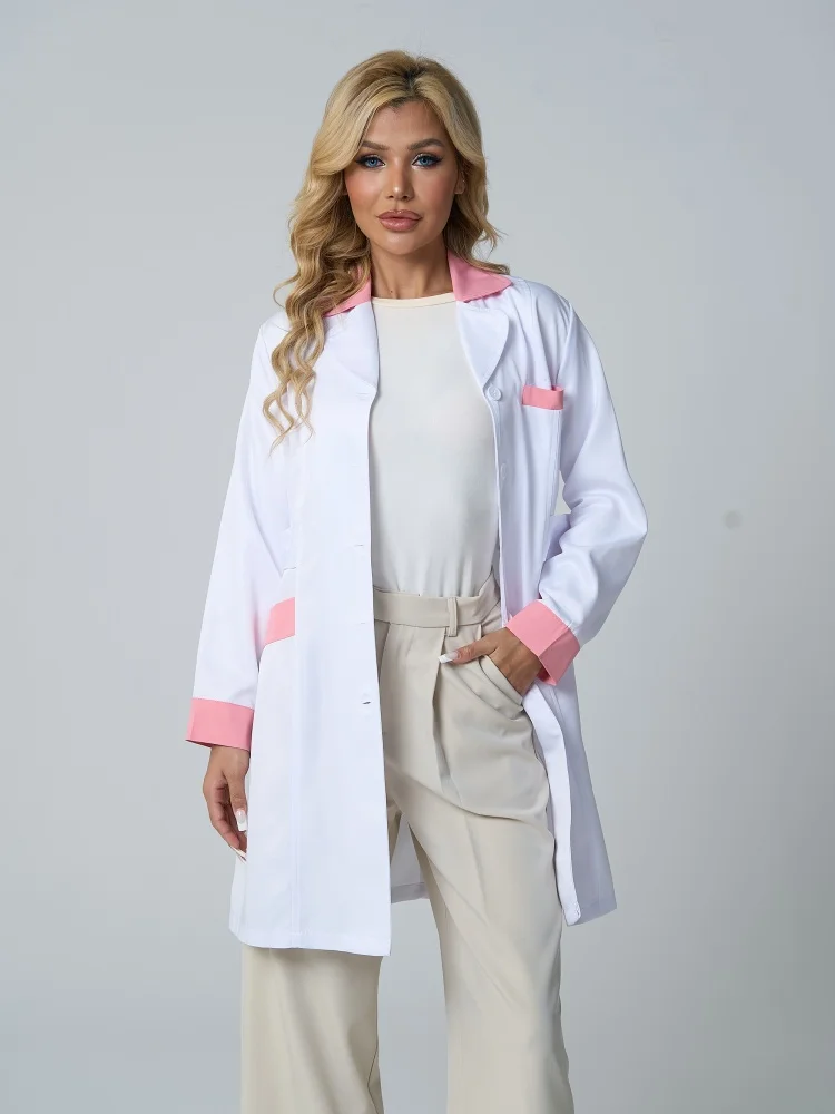 Doctors Nurses Long Sleeves Costumes Women's Stand-Up Collar Single-row Buckle Cardigan Long Coat Laboratory Work Uniform