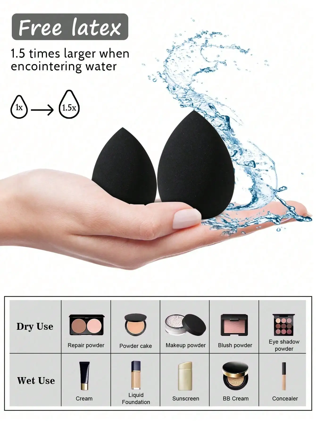 Sortierte schwarze Make-up-Puderquasten, dreieckige Fingerband-Puderquasten & tropfenförmige Schönheitsschwämme, Nass-Trocken-Kosmetikset – Detail 7