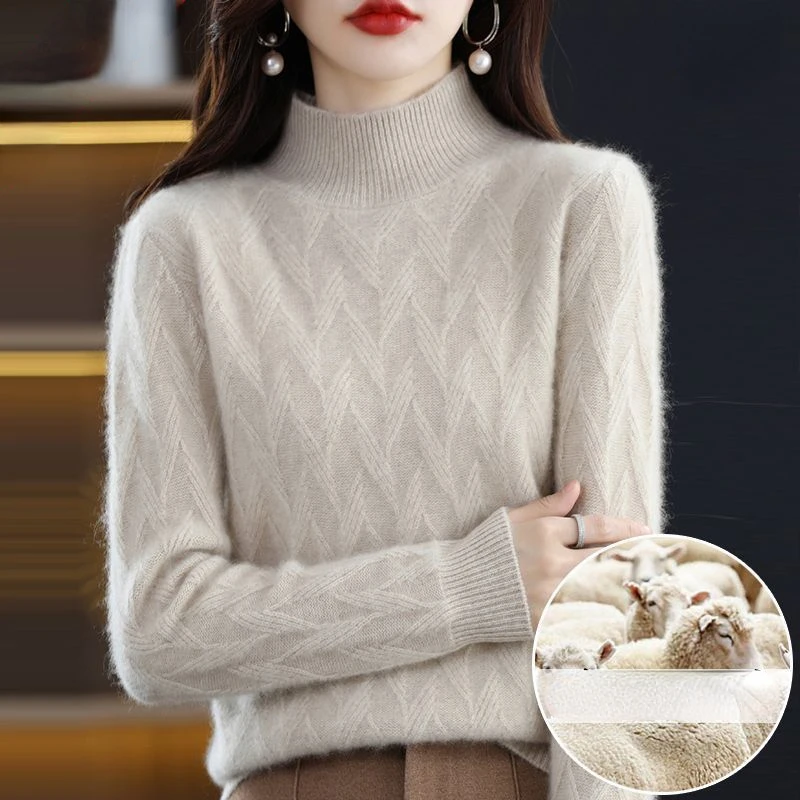 

2023 New Cashmere Sweater Women Autumn Winter Half High Neck Loose Versatile Wool Undershirt Base Shirt