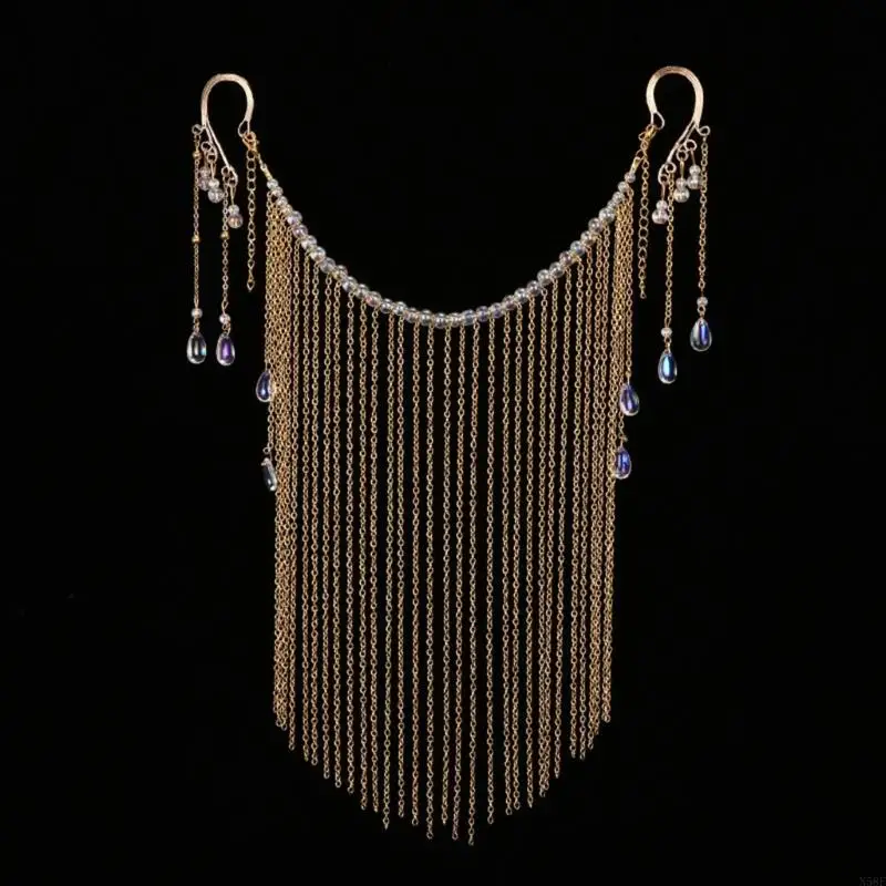 Fashion Tassel Veil Masquerade Mask Chain Dance Performance Accessories Hair Ornament Face Curtain for Woman Wedding