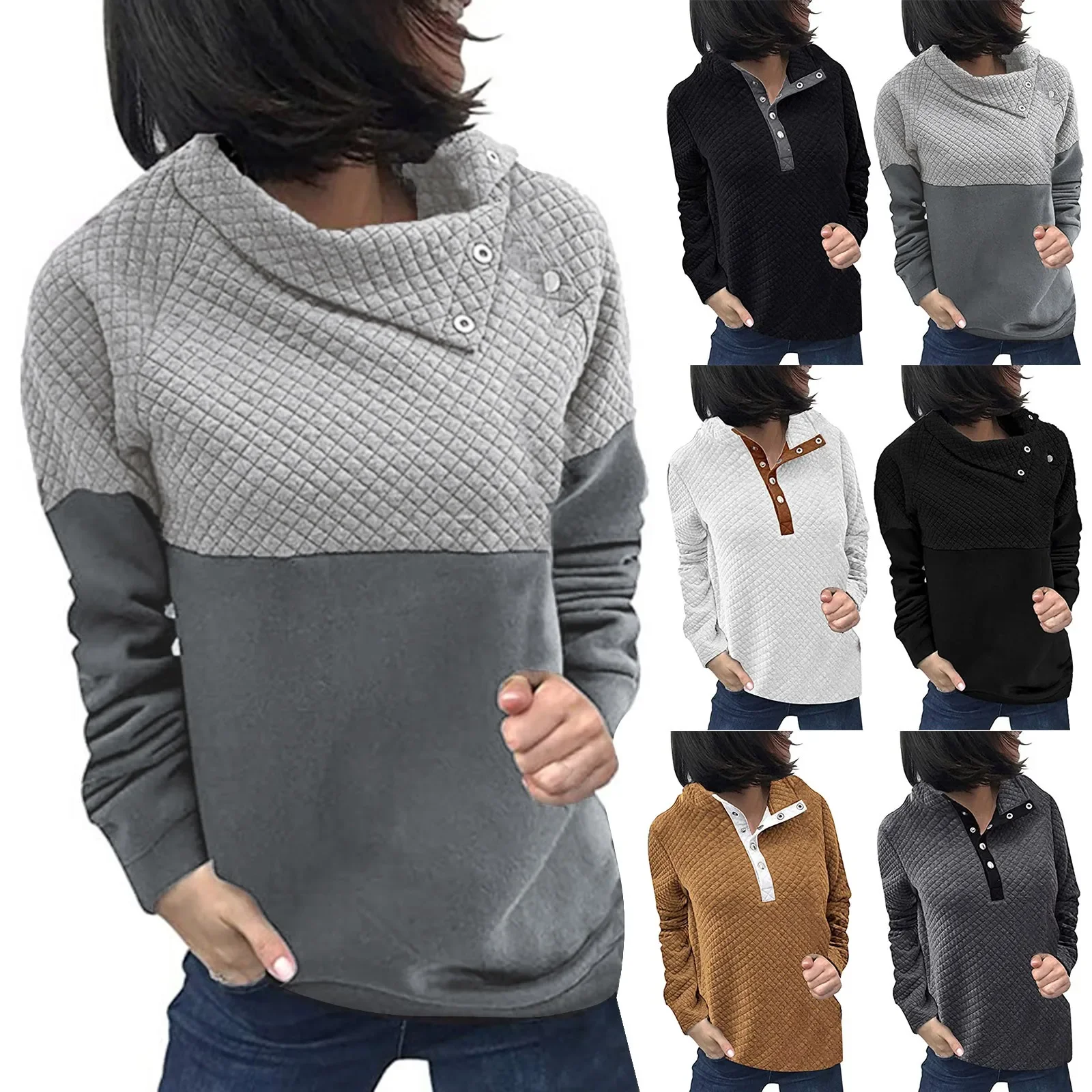 

Winter High Collar Button Hooded Sweatshirt Women Warm Solid Color Long Sleeved 2023 Fashion Casual Harajuku Pullover Top