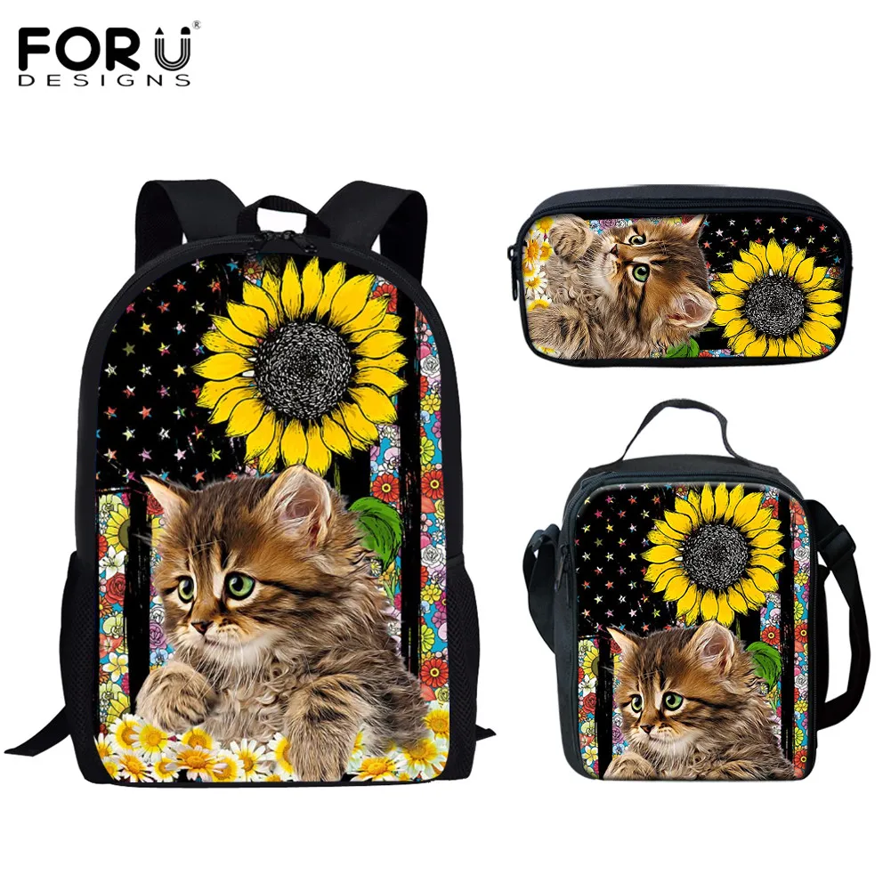 

Creative Popular Cute Cat Pattern 3D Print 3pcs/Set pupil School Bags Laptop Daypack Backpack Inclined shoulder bag Pencil Case