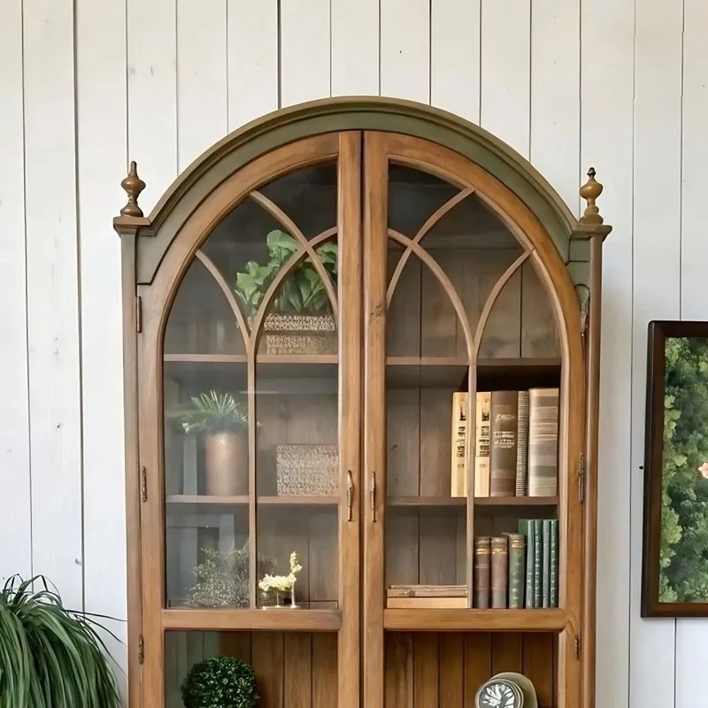 French retro solid wood dining side cabinet, integrated high school ancient wine cabinet against the wall