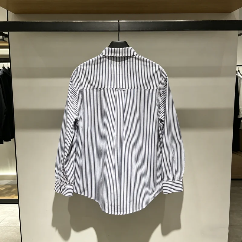 Stripe Madness MDNS patch label Long Sleeve Shirt Japan Men Women High Quality Loose Casual Office Commuter V-shape Shirt Blouse