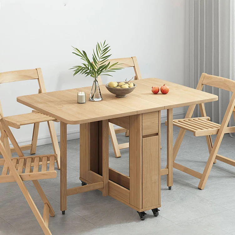 Foldable Space Saving Dining Table and Chair Set Factory Supply Corner Folding Wood Dining Room Furniture