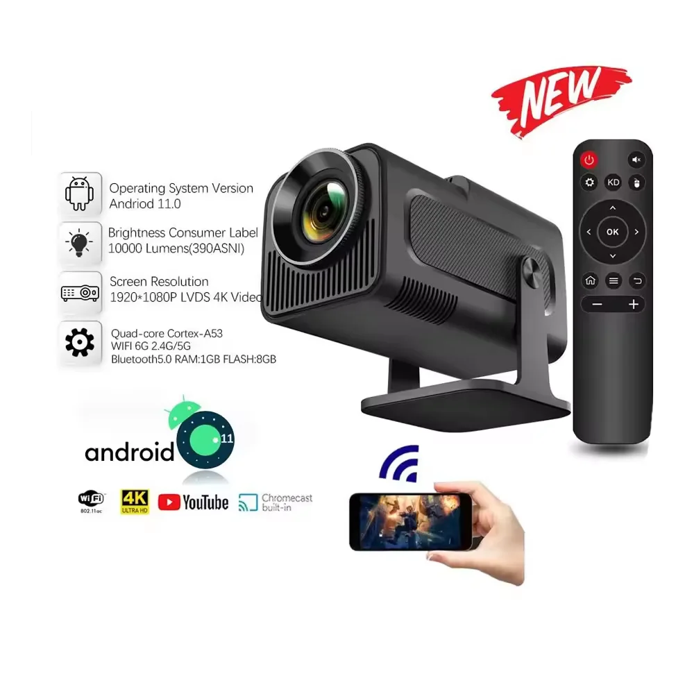 Original brand newAndroid Tv VIDEO Projector Wifi Home Theater Game Video 4k screen video 720p LCD android home smart hy320 mini