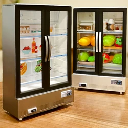 Refrigerador grande de 21 piezas para niñas, refrigerador de micropelícula 1:12, almacenamiento de comida en miniatura, música, muebles ligeros, modelo de regalo de cumpleaños