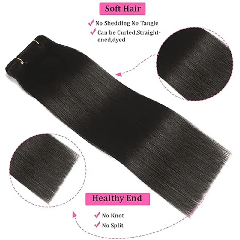 Extensiones de Cabello con Clip para mujeres negras, cabello humano Real, brasileño, Remy, negro Natural, # 1B