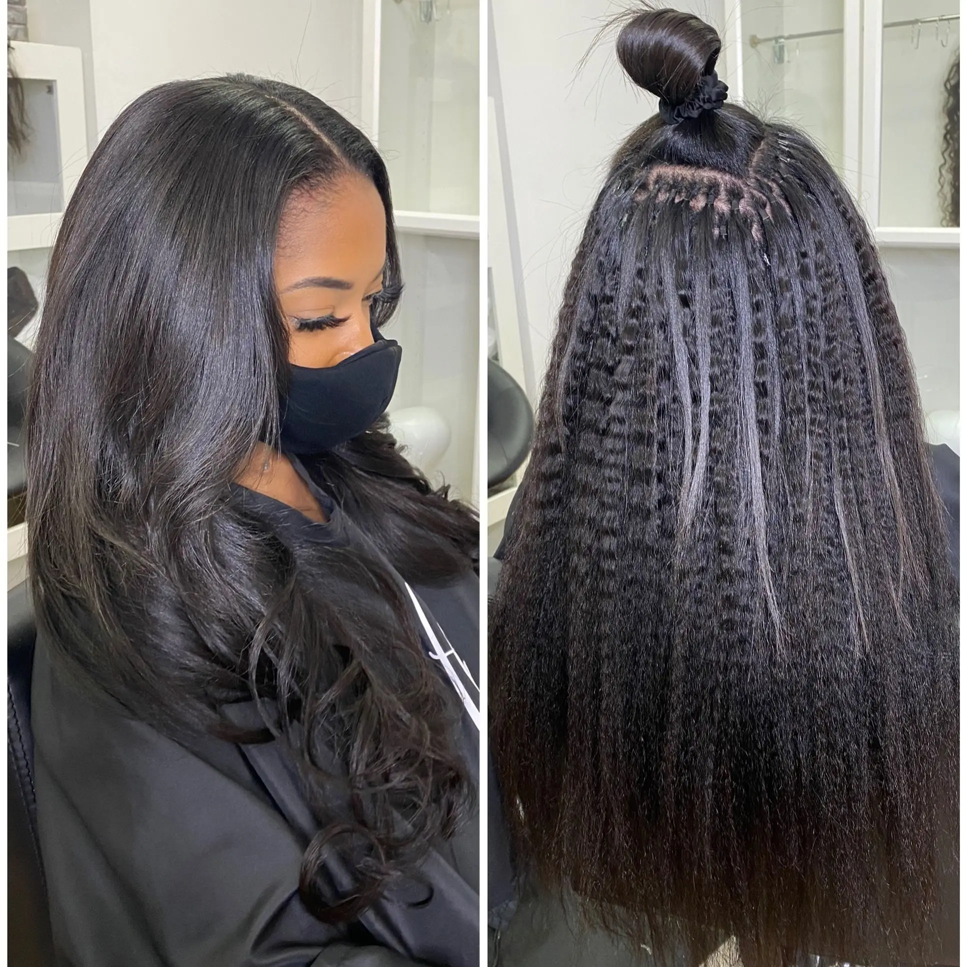 Boymia マイクロループヘアエクステンション キンキーストレート 12 "-26" ブラジリアンレミーマイクロリングリンクヘアナチュラルブラック 1B バルクヘア 50 個