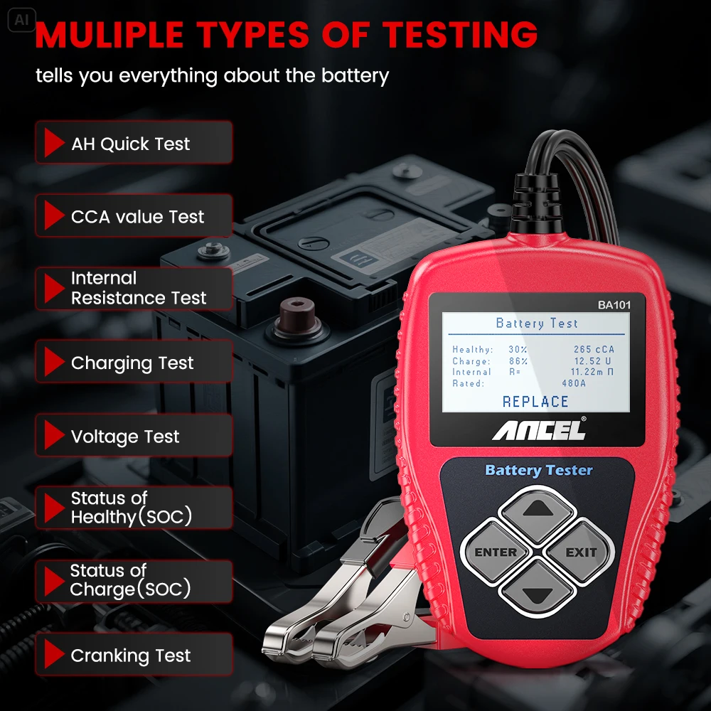 ANCEL BA101 12V Car Battery Tester Analyzer Automotive Battery Load Tester 100-2000CCA Charging Circuit load Diagnostic Tools