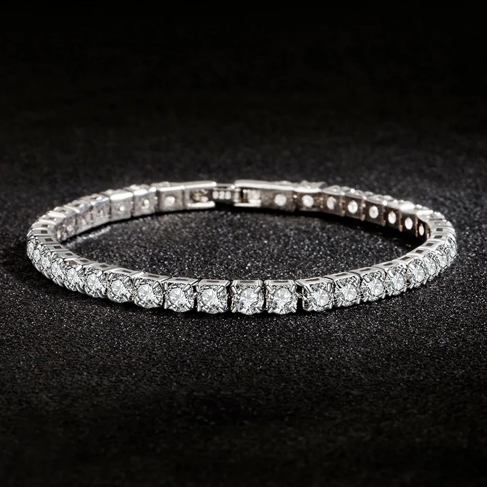ALIZERO S925 Sterling Silber Armband Zirkonia Tennis Ball Frauen Mode Einfache Verlobung Hochzeit Charme Schmuck 4mm 16-23 cm – Detail 7