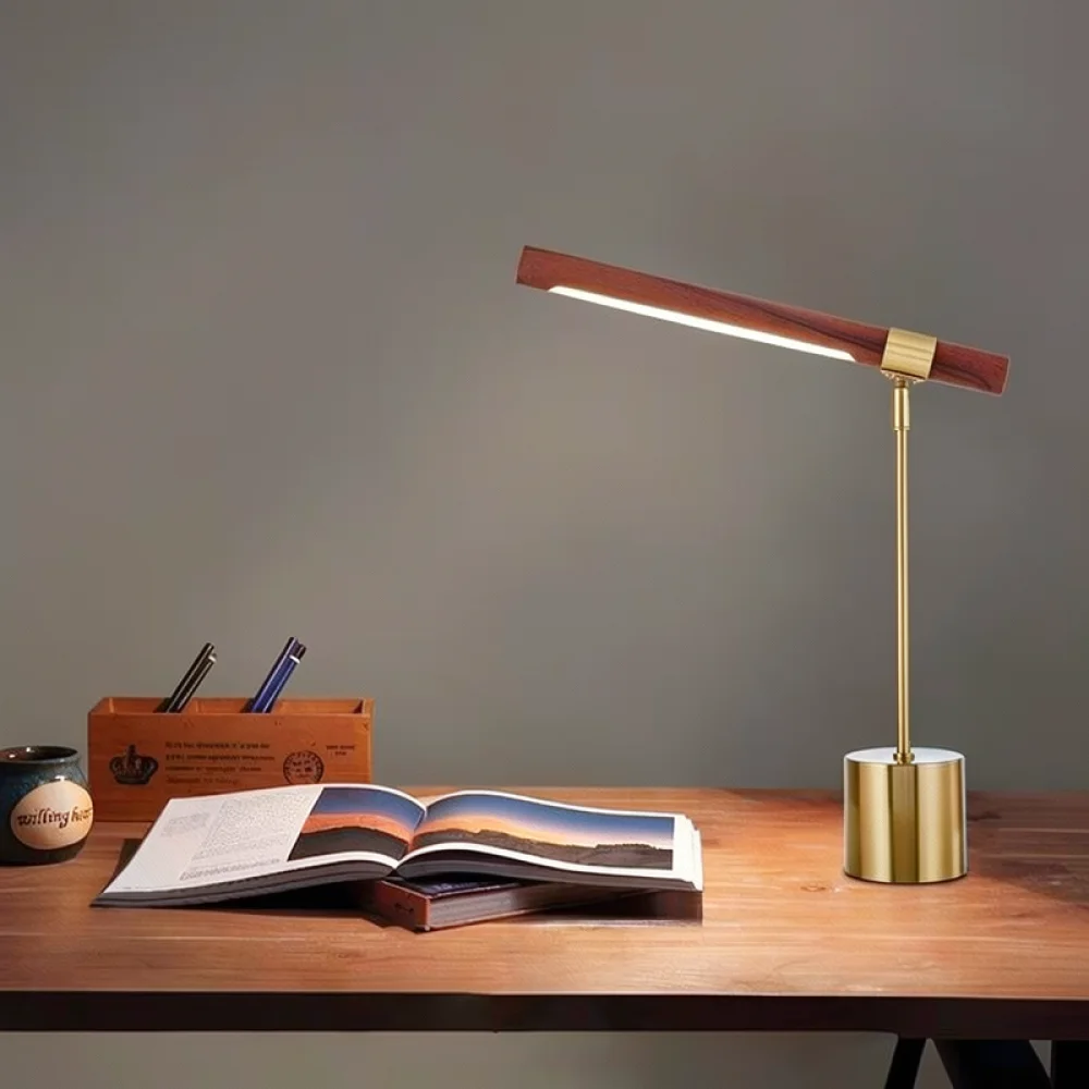 Nordic Style Foldable Desk Lamp Wood Grain Reading Light Modern Metal Table Lamp For Study Bedroom Atmosphere Decor