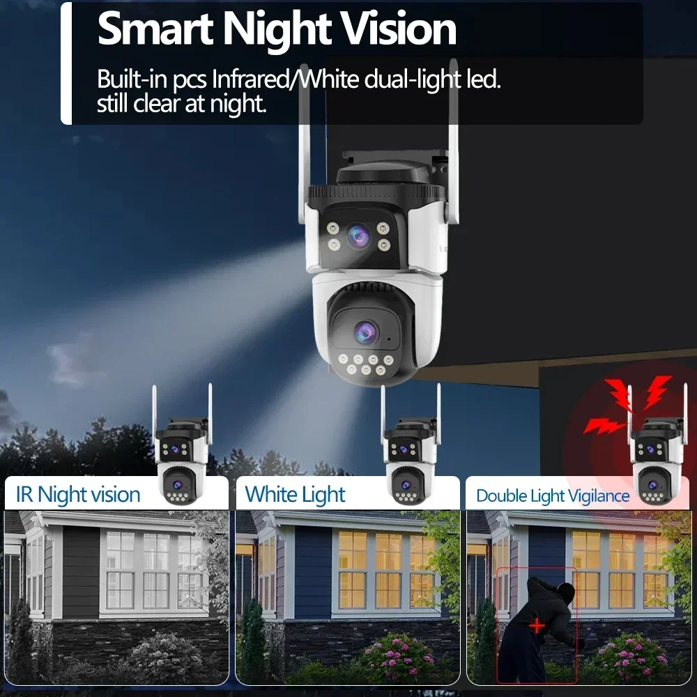 Wifi PTZ Camera Dual Lens Dual Screen 4K 8MP HD Outdoor IP Camera Auto Tracking Security Protection CCTV Surveillance O-Kam App