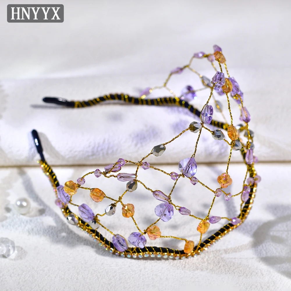 

HNYYX Purple Crystal Hairband Color Series Bead Bridal Hair Band Wedding Bride Rhinestone Tiara For Girlfriend Hair Jewelry A300