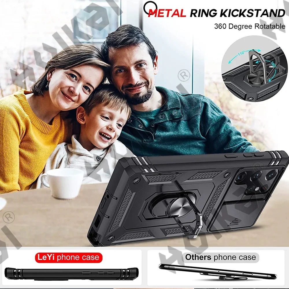 Case For Samsung S24 S23 Ultra S22 S21 S20 FE Note 20 Plus A54 A53 A33 A15 5G Heavy Duty with Camera 360 Degree Kickstand Cover