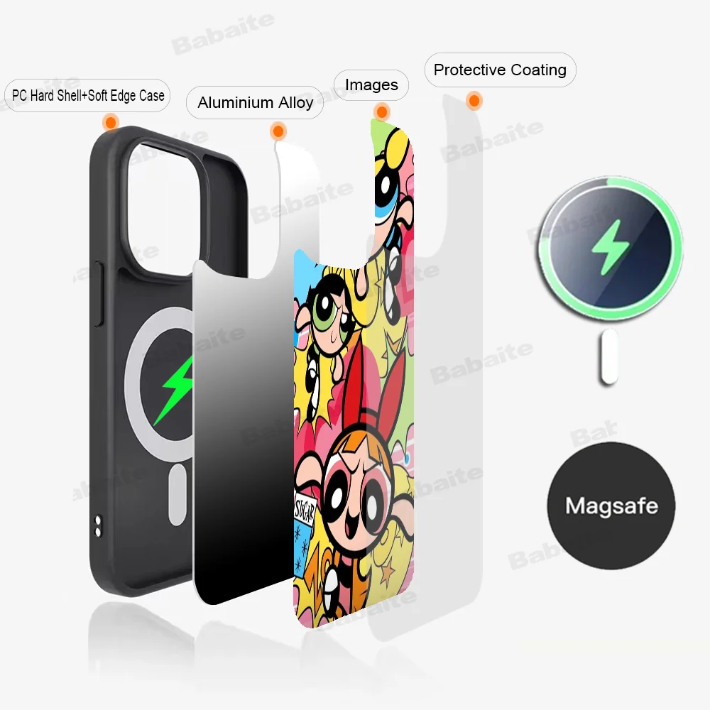 The-P-Powerpuffes-G-Girls Phone Case Magnetic Case For iPhone 16 14 13 12 11 15 Pro Max Plus For Magsafe Wireless Charge Cover