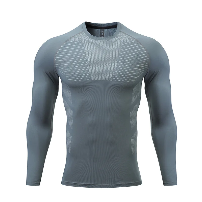 1 Piece Men\'s Athletic Compression Shirt, Spring/Autumn Base Layer, Slim Fit, Printed, Solid Color, Round Neck Casual Sports Tig