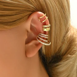 Punk Irregular Geometric Ear Cuff Earrings for Women Non-Piercing Copper Inlaid Zircon Ear Clip Earring Fake Cartilage Jewelry