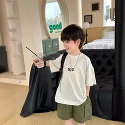 Boys' Summer Clothing Korean Style  Children's Clothing 2024 Summer New Children's T-shirt Embroidered Open Piece T-shirt