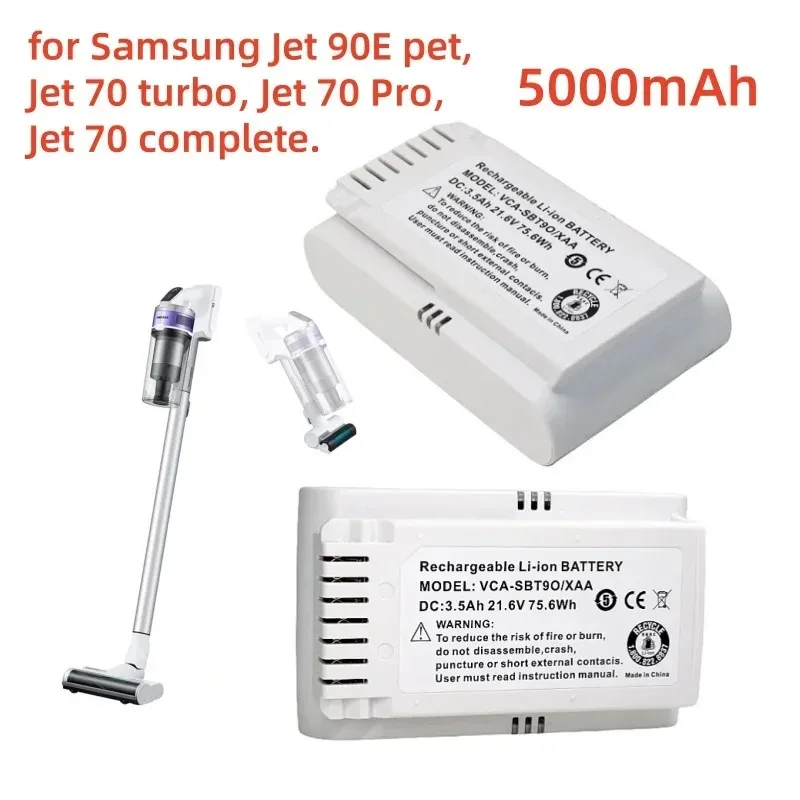 5000mAh Dust Collector Battery for Samsung VS15T7032P4 VCA-SBT90E, VS15R8542S1, Jet90E Pet, Jet70 Turbo, Jet70 Pro, Jet70 Comple