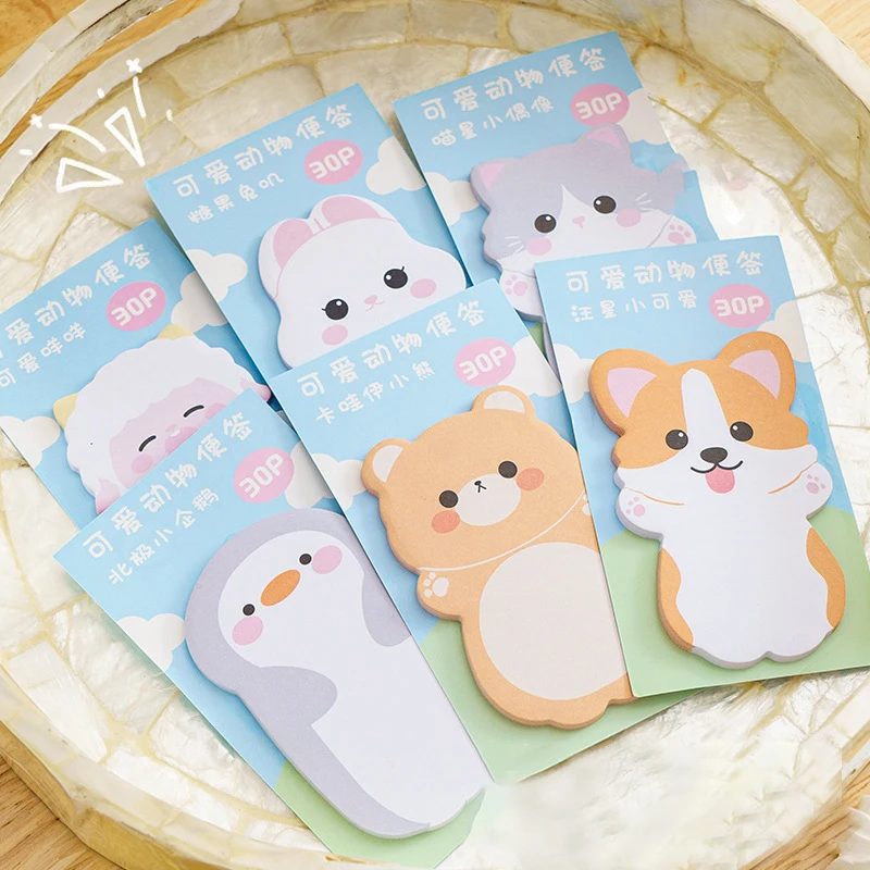 30Pcs Trend Lovely Kawaii Cartoon Special-shaped Animals Memo Pad Sticky Notes Memo Notebook Cute Stationery School Supplies