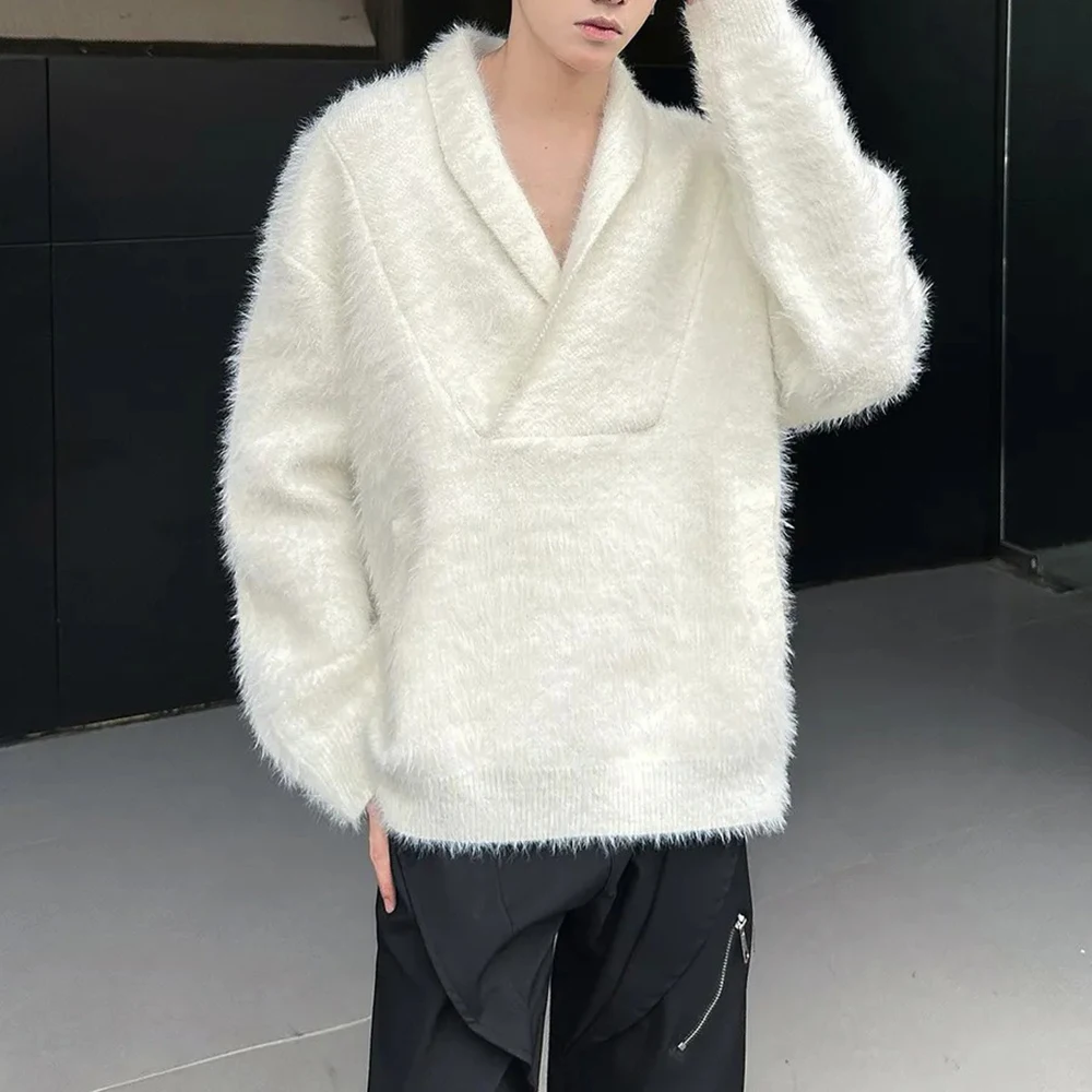 

2025 Winter New Men's Solid Color Long-Sleeved Sweater American Retro Fashion Trendy High Street Loose Casual Niche Men's Top