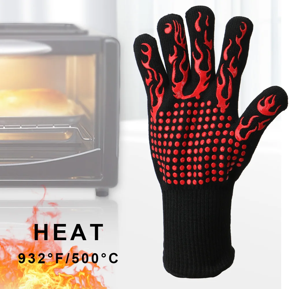 Extreme Heat Resistant 300-500 Centigrade Microwave Oven Gloves Oven Mitts Flame Retardant Non-slip BBQ Fire Gloves Fireproof