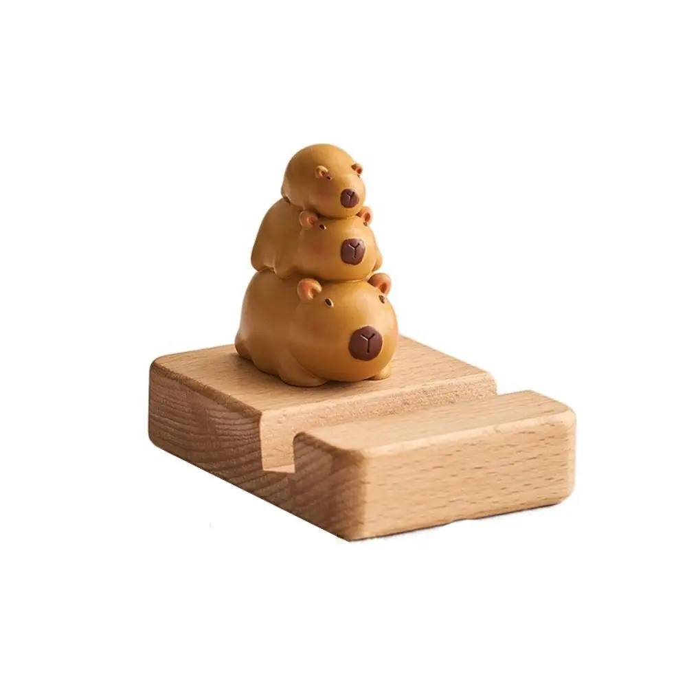 

Figure Model Capybara Phone Holder PVC Doll Desk Decor Capybara Mobile Phone Stand Animal Wooden Capybara Cell Phone Bracket