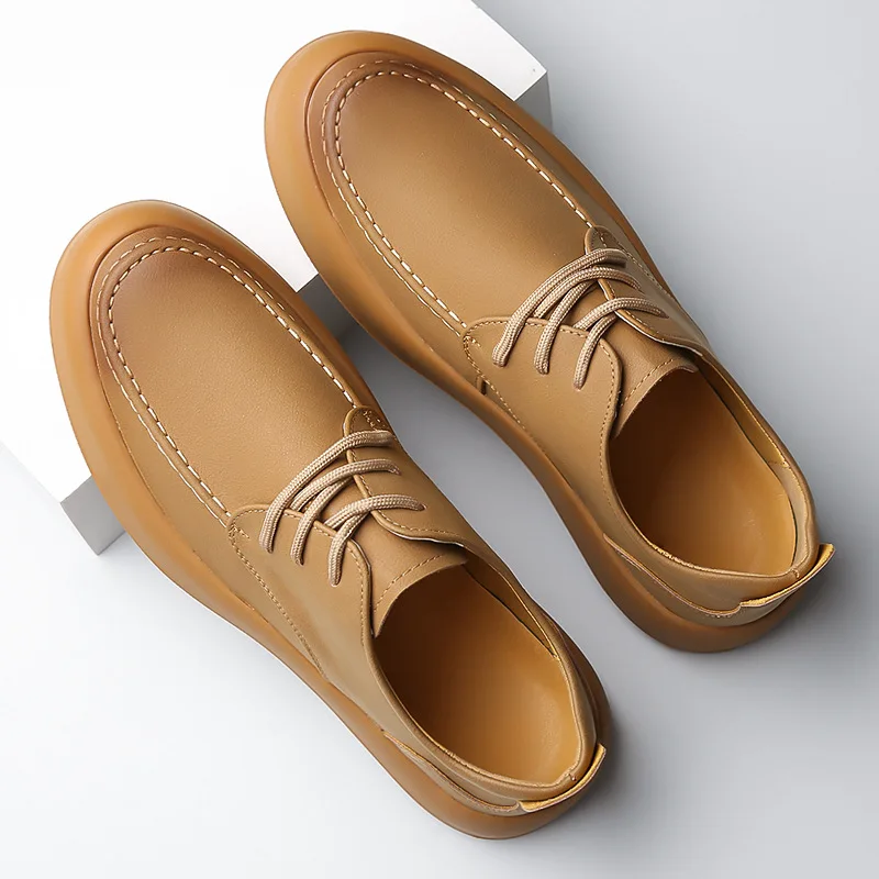 Men Retro Handmade Casual Leather Shoes Lace Up Non-slip Sole Classic Sewing Comfortable Slip-on Spring Summer Work