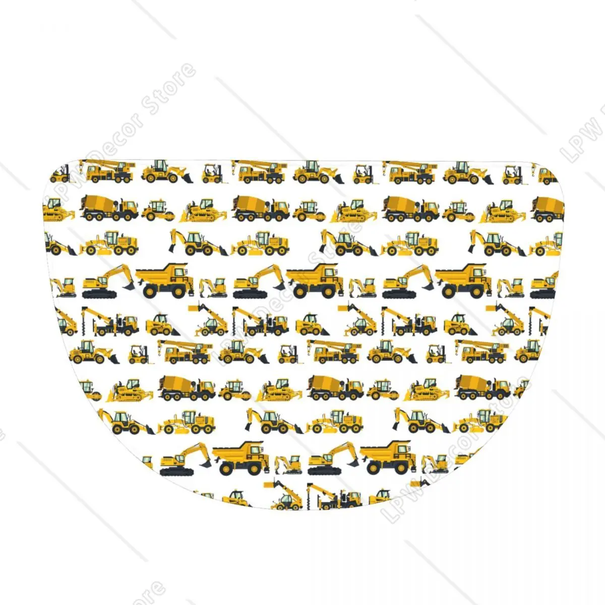 Construction Vehicles Bulldozer Excavator Crane Half Round Doormat Non Slip Bathroom Mat Absorbent Floor Carpet for Laundry Room