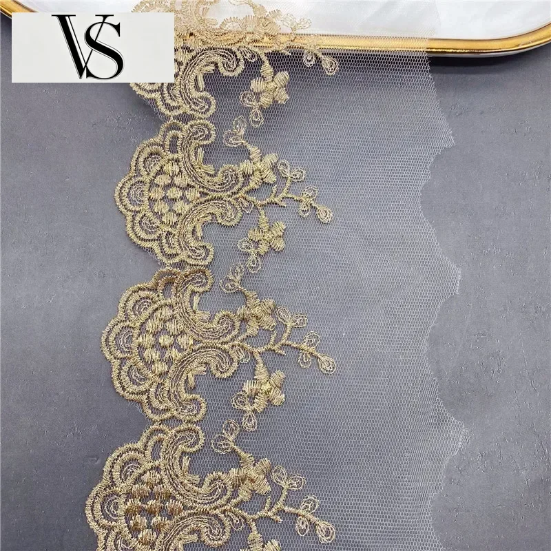 Embroidery 20Yards Clothing Lace Accessories Dress Wedding Accessories Rose Thread Lace Gold Mesh Barcode Embroidery