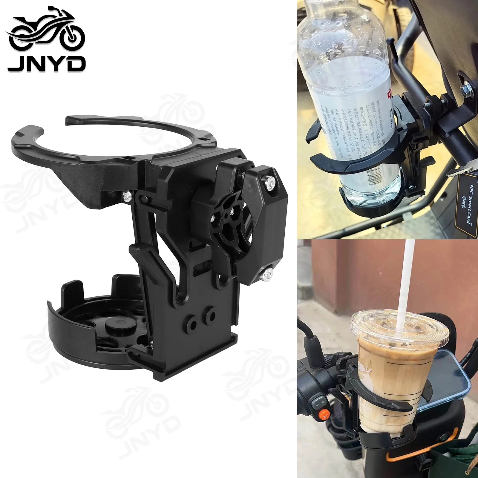 JNYD Universal Foldable Motorcycle Cup Holder Anti Shake Black Handlebar Drink Holder for Motorbike Bike ATV UTV Scooter