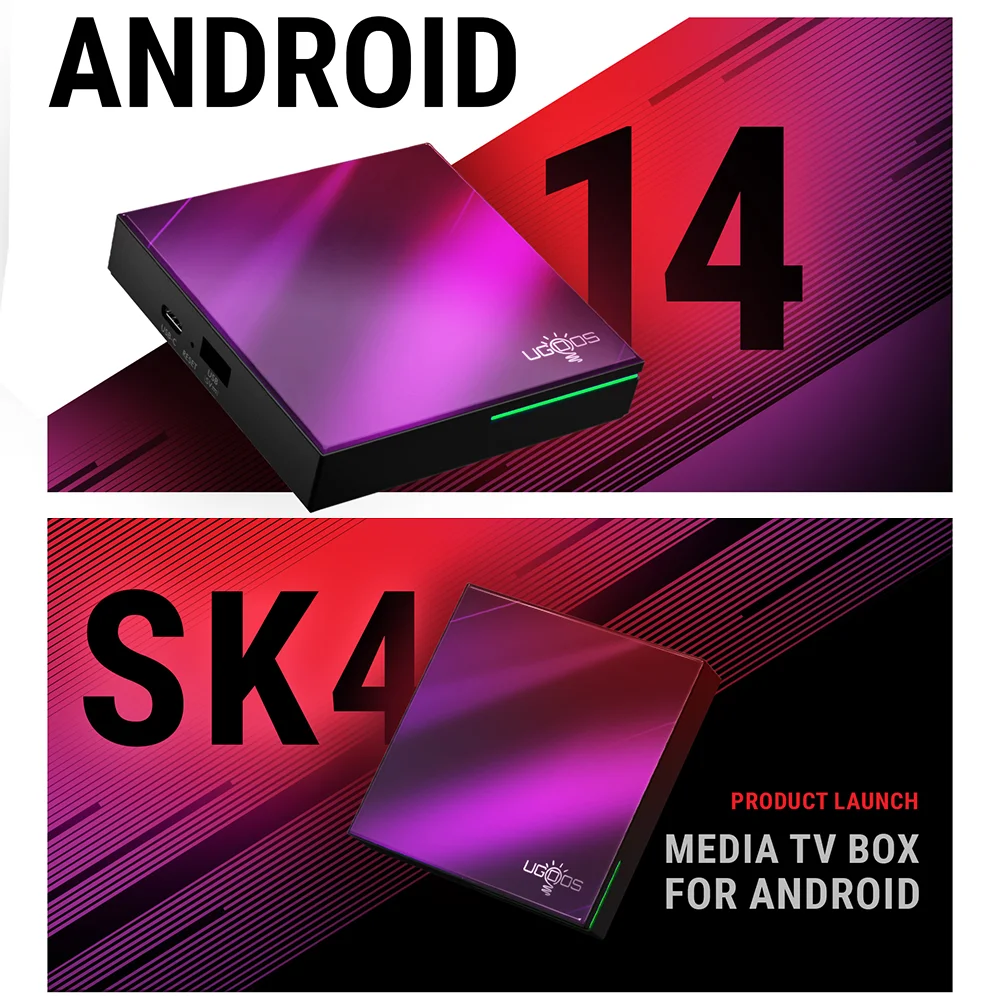 Original Ugoos SK4 TV Box Amlogic S905X5M-J Android14 4GB RAM 64GB ROM BT AV1 1000M Wifi6 2.4G&5G HDR Media Player Set Top Box