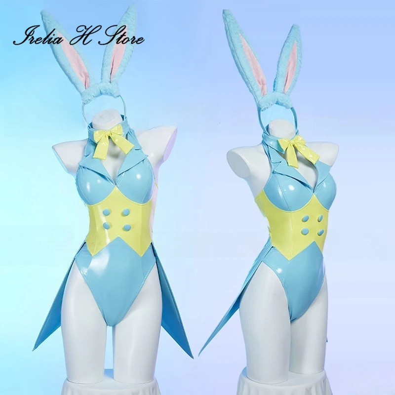 

Irelia H Anime PU Sexy Lingeries leather Cosplay Costume Easter Blue Rabbit Girl Jumpsuit private photo shoots Halloween Costume
