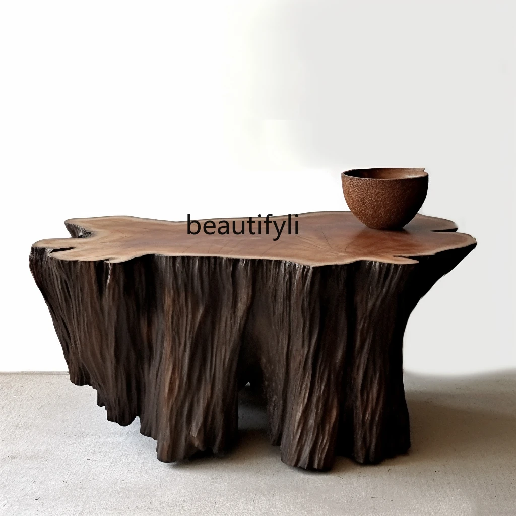 

Wabi-Sabi Style Solid Wood Coffee Table Vintage Natural Irregular Artistic Tree Stump Designer Tea Table for Homestays