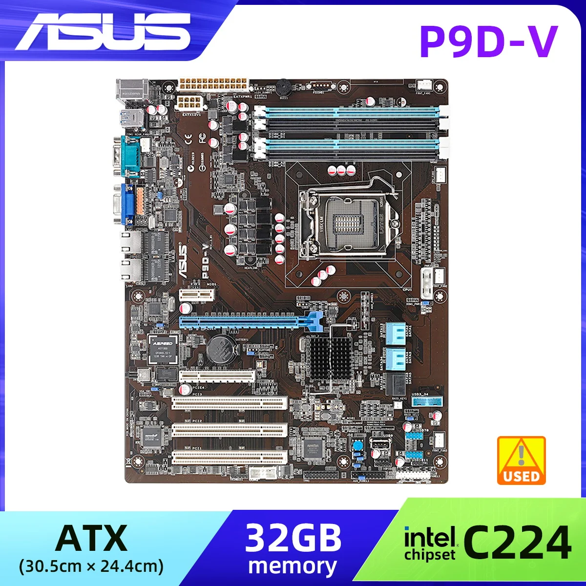 

Материнская плата LGA 1150, Материнская плата ASUS P9D-V DDR3 с поддержкой Xeon E3 Core i3 Cpus Intel C224 32G PCI-E X16 1150 VGA USB3.0 SATA3 ATX